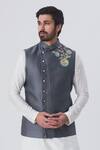 Buy Gaurav Katta Grey Italian Cotton Embroidered Bundi at Aza Fashions Buy_Gaurav Katta_Grey Italian Cotton Embroidered Bundi _at_Aza_Fashions