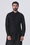 Buy_Kommal Sood_Black Cotton Silk Embroidered Bundi And Kurta Set_at_Aza_Fashions