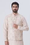 Buy_Kommal Sood_Peach Cotton Silk Embroidered Bundi And Kurta Set  _at_Aza_Fashions