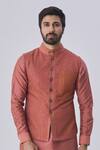 Buy_Kunal Anil Tanna_Pink Spun Silk Textured Bundi And Kurta Set_at_Aza_Fashions