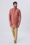 Kunal Anil Tanna_Pink Spun Silk Textured Bundi  And Kurta Set_Online_at_Aza_Fashions