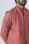 Kunal Anil Tanna_Pink Spun Silk Textured Bundi  And Kurta Set_at_Aza_Fashions