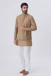 Kunal Anil Tanna_Beige Spun Silk Textured Bundi And Kurta Set  _Online_at_Aza_Fashions