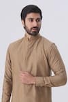 Buy_Kunal Anil Tanna_Beige Spun Silk Textured Bundi And Kurta Set  _at_Aza_Fashions