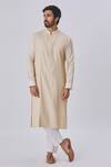 Kunal Anil Tanna_Beige Spun Silk Textured Kurta And Pant Set _Online_at_Aza_Fashions