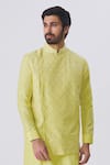 Buy_Kunal Anil Tanna_Yellow Spun Silk Embroidered Bundi And Kurta Set  _at_Aza_Fashions