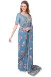 SUMMER BY PRIYANKA GUPTA_Blue Georgette Embellished Saree With Blouse_Online_at_Aza_Fashions