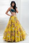 Buy_Mrunalini Rao_Yellow Organza Floral Lehenga Set_at_Aza_Fashions