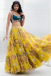 Shop_Mrunalini Rao_Yellow Organza Floral Lehenga Set_at_Aza_Fashions