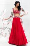 Buy_Mrunalini Rao_Red Chiffon Printed Jacket Lehenga Set_at_Aza_Fashions