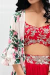 Mrunalini Rao_Red Chiffon Printed Jacket Lehenga Set_Online_at_Aza_Fashions