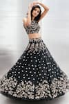 Buy_Mrunalini Rao_Black Raw Silk Hand Embroidered Lehenga Set_at_Aza_Fashions