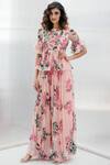 Shop_Mrunalini Rao_Pink Chiffon Printed Top Palazzo Set_at_Aza_Fashions