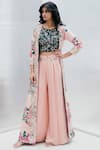 Buy_Mrunalini Rao_Pink Silk Printed Jacket Palazzo Set_at_Aza_Fashions
