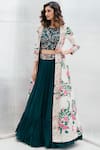 Buy_Mrunalini Rao_Green Chiffon Printed Jacket Lehenga Set_at_Aza_Fashions