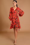 Buy_Masaba_Red Chinon Chiffon V Neck Printed Wrap Dress _Online_at_Aza_Fashions