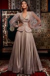 Salian By Anushree_Grey Slub Silk Embroidered Jacket Lehenga Set_Online_at_Aza_Fashions