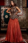 Buy_Salian By Anushree_Brown Linen Silk Lehenga Set_at_Aza_Fashions