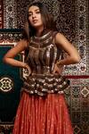 Salian By Anushree_Brown Linen Silk Lehenga Set_Online_at_Aza_Fashions