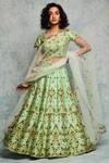 Buy_Nadima Saqib_Green Raw Silk, Tulle Net Leaf Neck Embroidered Lehenga Set _at_Aza_Fashions