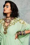 Shop_Nadima Saqib_Green Viscose Cotton V Neck Embroidered Kaftan _at_Aza_Fashions