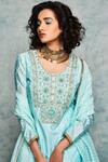 Nadima Saqib_Blue Chanderi Silk Round Kurta Set _Online_at_Aza_Fashions