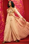 Buy_Nadima Saqib_Beige Viscose Cotton Mandarin Collar Embroidered Jacket _at_Aza_Fashions