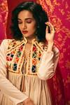 Nadima Saqib_Beige Viscose Cotton Mandarin Collar Embroidered Jacket _Online_at_Aza_Fashions