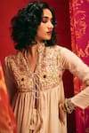 Nadima Saqib_Beige Viscose Cotton Mandarin Collar Embroidered Long Jacket _Online_at_Aza_Fashions