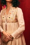 Buy_Nadima Saqib_Beige Viscose Cotton Mandarin Collar Embroidered Long Jacket _Online_at_Aza_Fashions