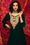 Shop_Nadima Saqib_Black Viscose Cotton Round Embroidered Kurta  _at_Aza_Fashions