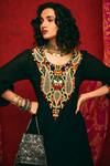 Nadima Saqib_Black Viscose Cotton Round Embroidered Kurta  _Online_at_Aza_Fashions