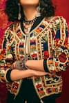 Nadima Saqib_Black Denim Band Collar Embroidered Jacket _Online_at_Aza_Fashions