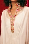 Shop_Nadima Saqib_White Viscose Cotton Mandarin Collar Embroidered Kaftan _at_Aza_Fashions