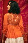 Shop_Nadima Saqib_Orange Chanderi, Viscose Cotton Mandarin Collar Kedia Top _at_Aza_Fashions
