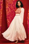 Buy_Nadima Saqib_White Viscose Cotton Round Embroidered Anarkali _at_Aza_Fashions