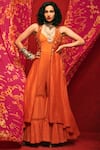 Buy_Nadima Saqib_Orange Viscose Cotton V Neck Tiered Jumpsuit With Jacket _at_Aza_Fashions