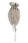 Aanchal Sayal_Grey Crystals Velvet Embellished Potli Bag _Online_at_Aza_Fashions