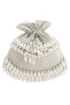 Buy_Aanchal Sayal_White Pearls Velvet Embellished Potli Bag _at_Aza_Fashions