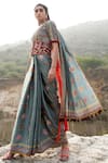 Shop_Swati Vijaivargie_Grey Bamber Satin V Neck Printed Saree With Blouse _at_Aza_Fashions