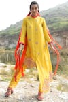 Buy_Swati Vijaivargie_Yellow Linen Satin Round Embellished Kurta Palazzo Set _at_Aza_Fashions
