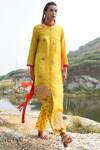 Swati Vijaivargie Yellow Linen Satin Round Embellished Kurta Palazzo Set Online at Aza Fashions Swati Vijaivargie_Yellow Linen Satin Round Embellished Kurta Palazzo Set _Online_at_Aza_Fashions