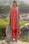 Shop_Swati Vijaivargie_Grey Bamber Satin Cape Open Printed Kurta Set _at_Aza_Fashions