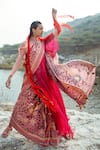 Shop Swati Vijaivargie Pink Bamber Satin Round Embellished Saree With Blouse at Aza Fashions Shop_Swati Vijaivargie_Pink Bamber Satin Round Embellished Saree With Blouse _at_Aza_Fashions