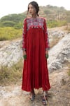 Buy_Swati Vijaivargie_Red Cotton Silk Round Maxi Dress _at_Aza_Fashions