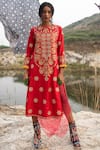 Swati Vijaivargie_Red Silk Round Embellished Kurta _Online_at_Aza_Fashions