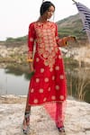 Buy_Swati Vijaivargie_Red Silk Round Embellished Kurta _at_Aza_Fashions