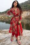 Buy Swati Vijaivargie Red Silk Notched Kurta Pant Set at Aza Fashions Buy_Swati Vijaivargie_Red Silk Notched Kurta Pant Set _at_Aza_Fashions