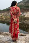 Shop Swati Vijaivargie Red Silk Notched Kurta Pant Set at Aza Fashions Shop_Swati Vijaivargie_Red Silk Notched Kurta Pant Set _at_Aza_Fashions