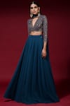 Buy_Vvani by vani vats_Blue Georgette V Neck Embroidered Gharara Set _at_Aza_Fashions